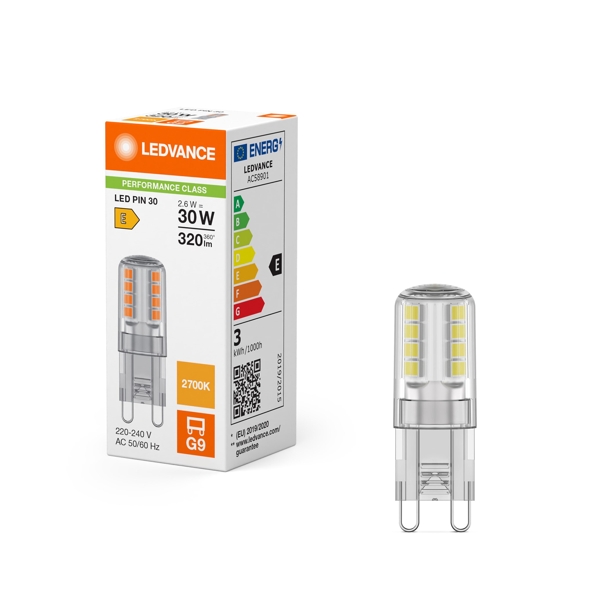 Bild von LED PIN30 klar 240V 2.6W/827 G9 300°