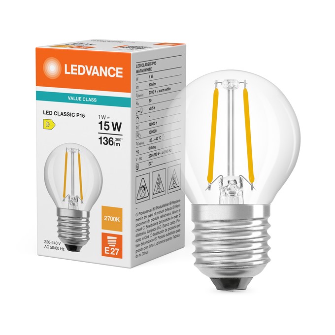 Bild von LED Classic  P15 Kugel klar 240V 1W/827 E27