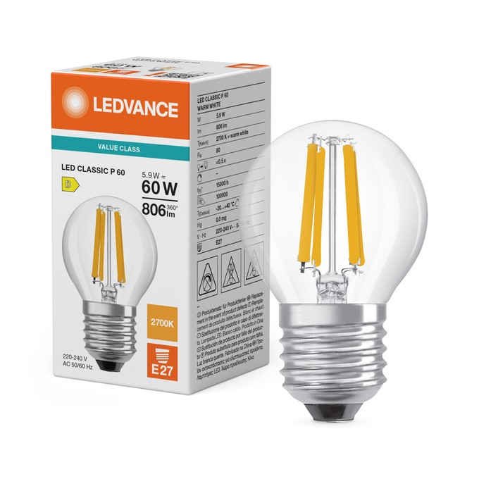 Bild von Classic P60 Fil klar 240V 5.9W/2700K E27