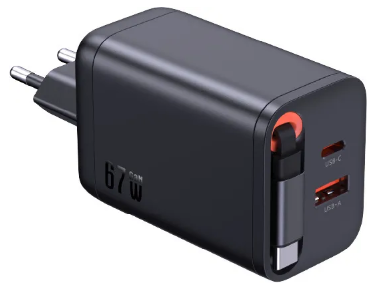 Bild von 67W GaN 2-Port Fast Charger integr. USB-C Cable black